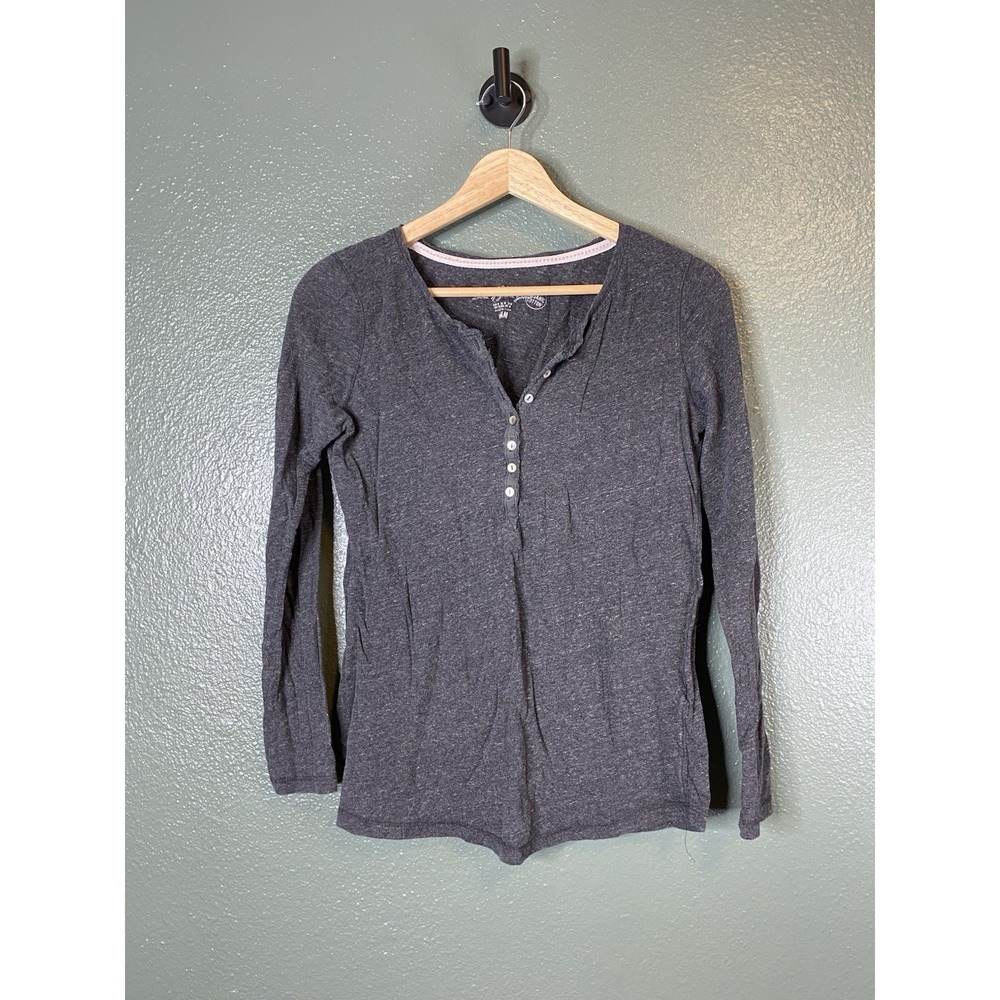 H&M L.O.G.G. Womens Size M‎ Heathered Grey Henley Long Sleeve Shirt